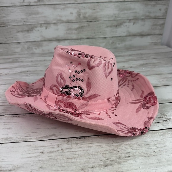 COWBOY HAT PINK women’s sequin glitter flowers bendable brim - Picture 2 of 4